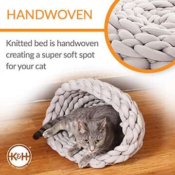 K&H Pet Products Knitted Cat Bed, Round Flexible Pet Bed Gray 17 X 4 Inches