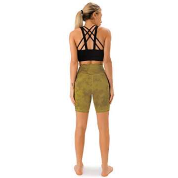 PERSIT Women's High Waist Print Workout Yoga Shorts with 2 Hidden Pockets, Non See-Through Tummy Control Athletic Shorts