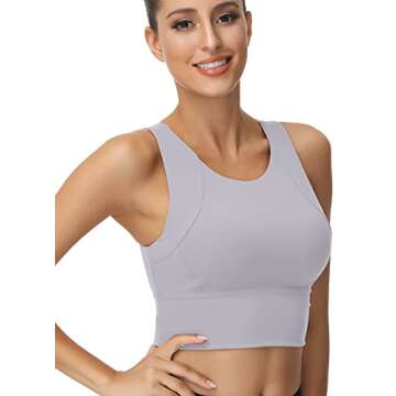 High Neck Sports Bra for Women Longline Full Coverage Sports Bras Medium Impact Padded Workout Crop Tops for Yoga Gym