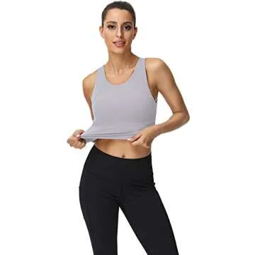 High Neck Sports Bra for Women Longline Full Coverage Sports Bras Medium Impact Padded Workout Crop Tops for Yoga Gym