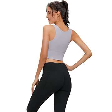 High Neck Sports Bra for Women Longline Full Coverage Sports Bras Medium Impact Padded Workout Crop Tops for Yoga Gym