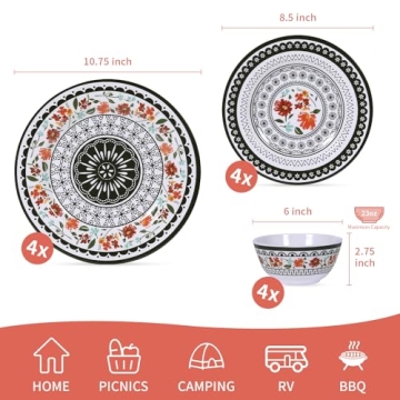 Gofunfun 12-Piece Unbreakable Melamine Dinnerware Set