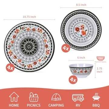 Gofunfun 12-Piece Unbreakable Melamine Dinnerware Set