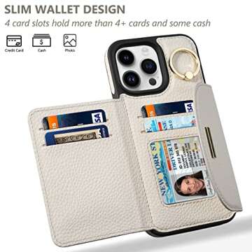 Keallce Wallet Case for iPhone 14 Pro 6.1'', Flip Case with Card Slots, Ring Holder Kickstand, PU Le...
