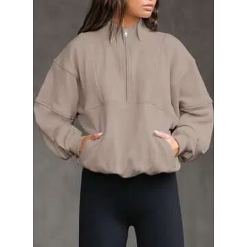 Stylish BLENCOT Half Zip Oversized Sweatshirt for Women – Warm & Comfy Cropped Design