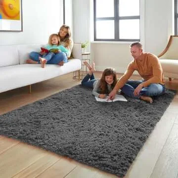 Ophanie 5x8 Grey Rugs for Living Room, Fuzzy Plush Soft Area Rug, Shaggy Carpets for Bedroom, Kids Boys Girls Dorm Nursery Home Decor Aesthetic