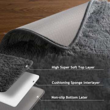 Ophanie 5x8 Grey Rugs for Living Room, Fuzzy Plush Soft Area Rug, Shaggy Carpets for Bedroom, Kids Boys Girls Dorm Nursery Home Decor Aesthetic