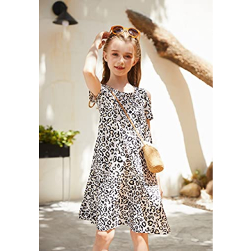 Arshiner Girls Floral Casual T-Shirt Dress Leopard Print