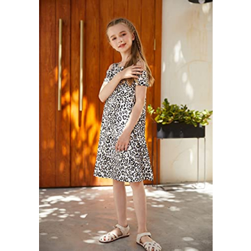 Arshiner Girls Floral Casual T-Shirt Dress Leopard Print