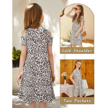 Arshiner Girls Floral Casual T-Shirt Dress Leopard Print