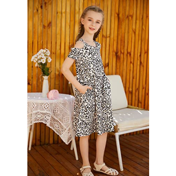 Arshiner Girls Floral Casual T-Shirt Dress Leopard Print