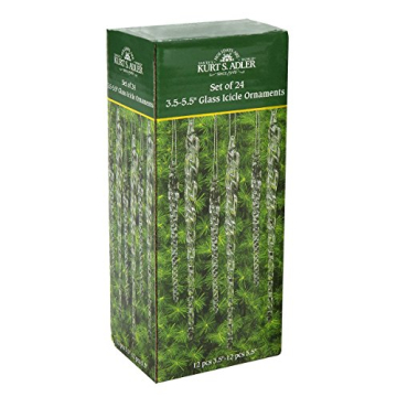 Kurt Adler 3-1/2-Inch-5-1/2-Inch Clear Glass Icicle Ornament Set of 24 Pieces (1)