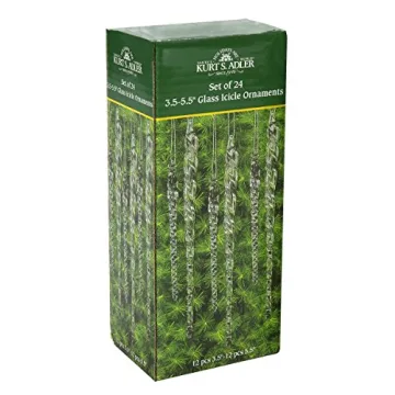 Kurt Adler 3-1/2-Inch-5-1/2-Inch Clear Glass Icicle Ornament Set of 24 Pieces (1)