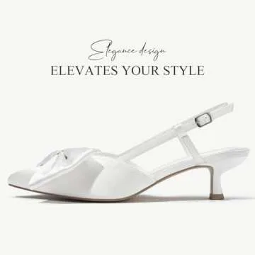 ALICEPUB White Wedding Heels Bridal Shoes Closed Toe Kitten Heels Women's Bow Slingback Heels Pointed Toe Pumps Low Heels for Women Comfortable Dress Shoes, Size 7.5