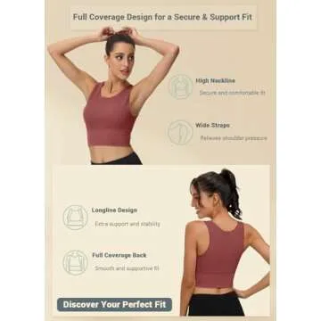 High Neck Sports Bra for Women Longline Full Coverage Sports Bras Medium Impact Padded Workout Crop Tops for Yoga Gym U-Misty Merlot
