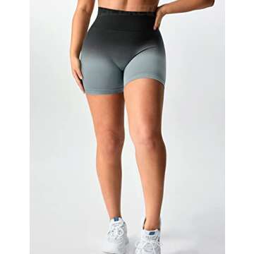 YEOREO Women Seamless Scrunch Workout Shorts High Waisted Booty Lifting Gym Yoga Shorts Ombre Black L