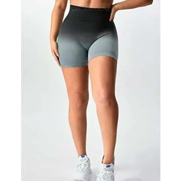 YEOREO Women Seamless Scrunch Workout Shorts High Waisted Booty Lifting Gym Yoga Shorts Ombre Black L