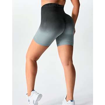YEOREO Women Seamless Scrunch Workout Shorts High Waisted Booty Lifting Gym Yoga Shorts Ombre Black L