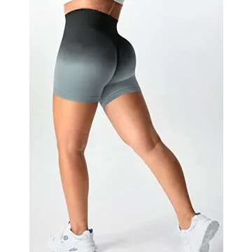 YEOREO Women Seamless Scrunch Workout Shorts High Waisted Booty Lifting Gym Yoga Shorts Ombre Black L