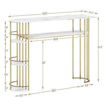 IDEALHOUSE Console Table, Sofa Tables Narrow Entryway Table with Storage and Shelves, 43.5” Behind...