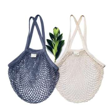 Reusable Grocery Net Bags, Cotton Mesh Tote, Farmer's Market Bags for Fruits and Vegetables, String ...