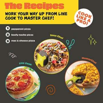 MasterChef Junior Pizza Cooking Set - 5 Pc Kit Includes Real Cookware for Kids w Recipes, Board, Roller - Make Homemade Pizza, Birthday Holiday Gifts