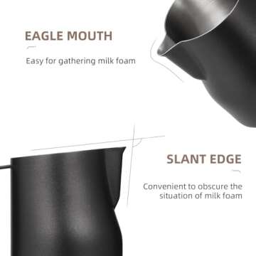 MHW-3BOMBER Milk Frothing Pitcher 450ml/15.2oz Milk Frother Cup Espresso Steaming Pitcher Stainless Steel Milk Frother Cup Barista Latte Art Round Spout Milk Jug P6005MB