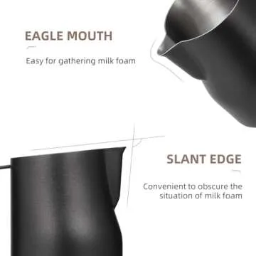 MHW-3BOMBER Milk Frothing Pitcher 450ml/15.2oz Milk Frother Cup Espresso Steaming Pitcher Stainless Steel Milk Frother Cup Barista Latte Art Round Spout Milk Jug P6005MB