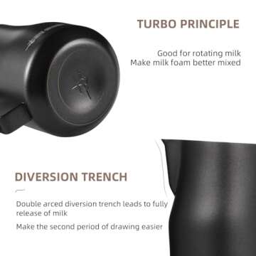 MHW-3BOMBER Milk Frothing Pitcher 450ml/15.2oz Milk Frother Cup Espresso Steaming Pitcher Stainless Steel Milk Frother Cup Barista Latte Art Round Spout Milk Jug P6005MB