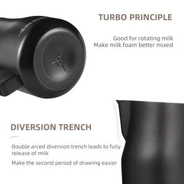 MHW-3BOMBER Milk Frothing Pitcher 450ml/15.2oz Milk Frother Cup Espresso Steaming Pitcher Stainless Steel Milk Frother Cup Barista Latte Art Round Spout Milk Jug P6005MB