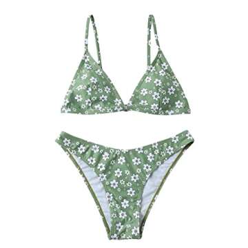 Floerns Women's Two Piece Bathing Suit Floral Print Triangle Bikini Swimsuit Green L