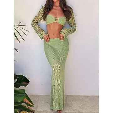 Women 2 Piece Maxi Skirt Set Y2k Lace Up Back Tie Up Tank Tops Bodycon Long Skirt Summer Party Club Streetwear