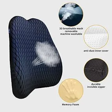 XINJUN Memory Foam car Lumbar Support Pillow - Memory Foam Back Cushion - Used for car Seats, Office Chairs, recliners, Sofas, etc. (Black)