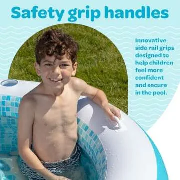 Inflatable Round Swimming Pool with Blow Up Padded Floor, Cup Holder, Handles and Drain - 60"x22" Deep Round Large Kiddie Pool Perfect for Adults and Kids Ages 4 5 6 7 8+