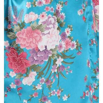 Mignon Cromwell Women's Floral Bride Bridesmaids Robe Satin Wedding Kimono Bridal Dressing Gown Sleepwear,Turquoise, M