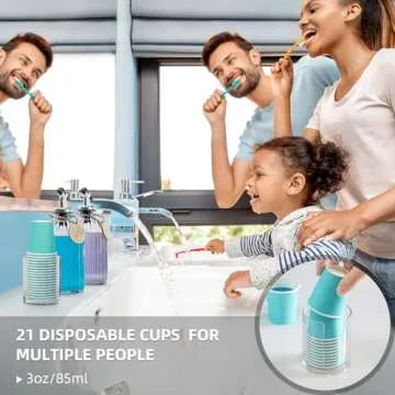 Glass Mouthwash Dispenser, 2 Pack 16.9oz Glass Bottles with Pour Spouts, 2 Reusable, 21 Paper Cups with Holder, Funnel and Labels, Refillable Bottles Container with Wooden Tag
