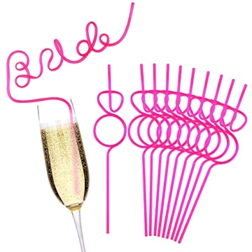 Large Bride Straw Bachelorette Party Decorations 11PCS Plastic Smoothie Straws Diamond Ring Straws B...