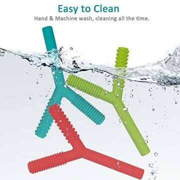 Teether Tubes for Babies 3-6 Months, 3 Pack Silicone Hollow Chew Tube Toy for Autistic Children, Y Shape Chewable Straw Baby Teether Toys for Infants Autism with Teething Nursing Biting Chewing