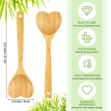 Patelai 2 Pieces Wooden Heart Spoons for Cooking 12.2 Inch Bamboo Spoon Kitchen Utensils for Housewa...