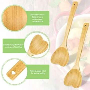 Patelai 2 Pieces Wooden Heart Spoons for Cooking 12.2 Inch Bamboo Spoon Kitchen Utensils for Housewarming, Valentines, Birthday, Wedding Gifts