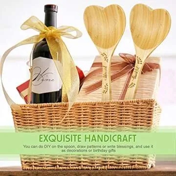 Patelai 2 Pieces Wooden Heart Spoons for Cooking 12.2 Inch Bamboo Spoon Kitchen Utensils for Housewarming, Valentines, Birthday, Wedding Gifts