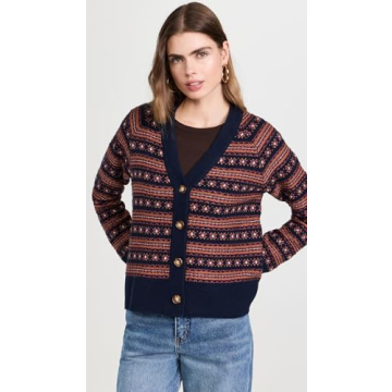 Faherty Women's Highland Fair Isle Cardigan Twilight Blue