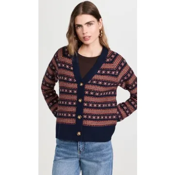 Faherty Women's Highland Fair Isle Cardigan Twilight Blue