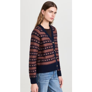 Faherty Women's Highland Fair Isle Cardigan Twilight Blue