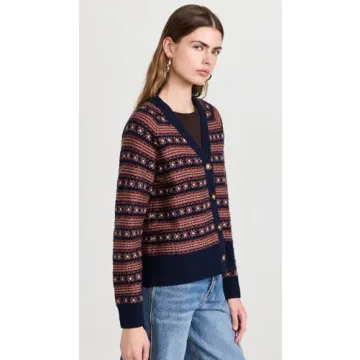 Faherty Women's Highland Fair Isle Cardigan Twilight Blue