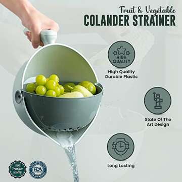 2 in 1 Vegetable Fruit Washing Rotating Colander Drain Basket With Handle, Colander for Kitchen, Kit...
