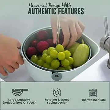 2 in 1 Vegetable Fruit Washing Rotating Colander Drain Basket With Handle, Colander for Kitchen, Kitchen Accessories, Kitchen Gadget, Fruit Vegetable Cleaning Gadgets