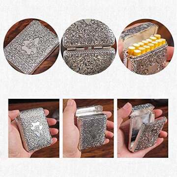 Sifanhao Vintage Metal Cigarette Case Box Three-Sided Engraved Slim Box Classical European Style Men Smoking Fine Gift