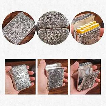 Sifanhao Vintage Metal Cigarette Case Box Three-Sided Engraved Slim Box Classical European Style Men Smoking Fine Gift