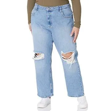 The Drop Women's Luca High Rise Distressed Loose Straight fit, Vintage Medium Indigo, 27